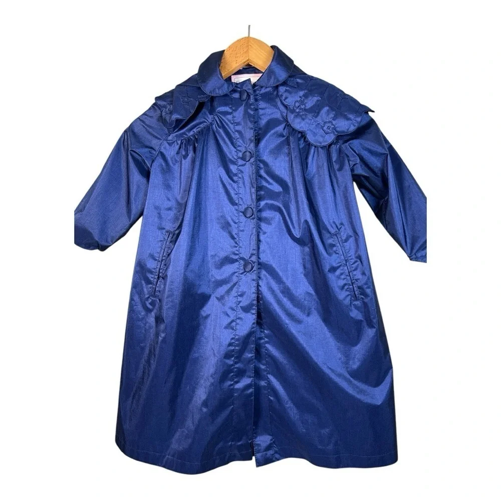 Vintage Rothschild Hooded Jacket for Young Girl. Embroidered Trim Sz 6 blue navy